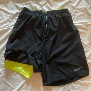Black Nike Running Shorts w Built in Neon Compression (S)